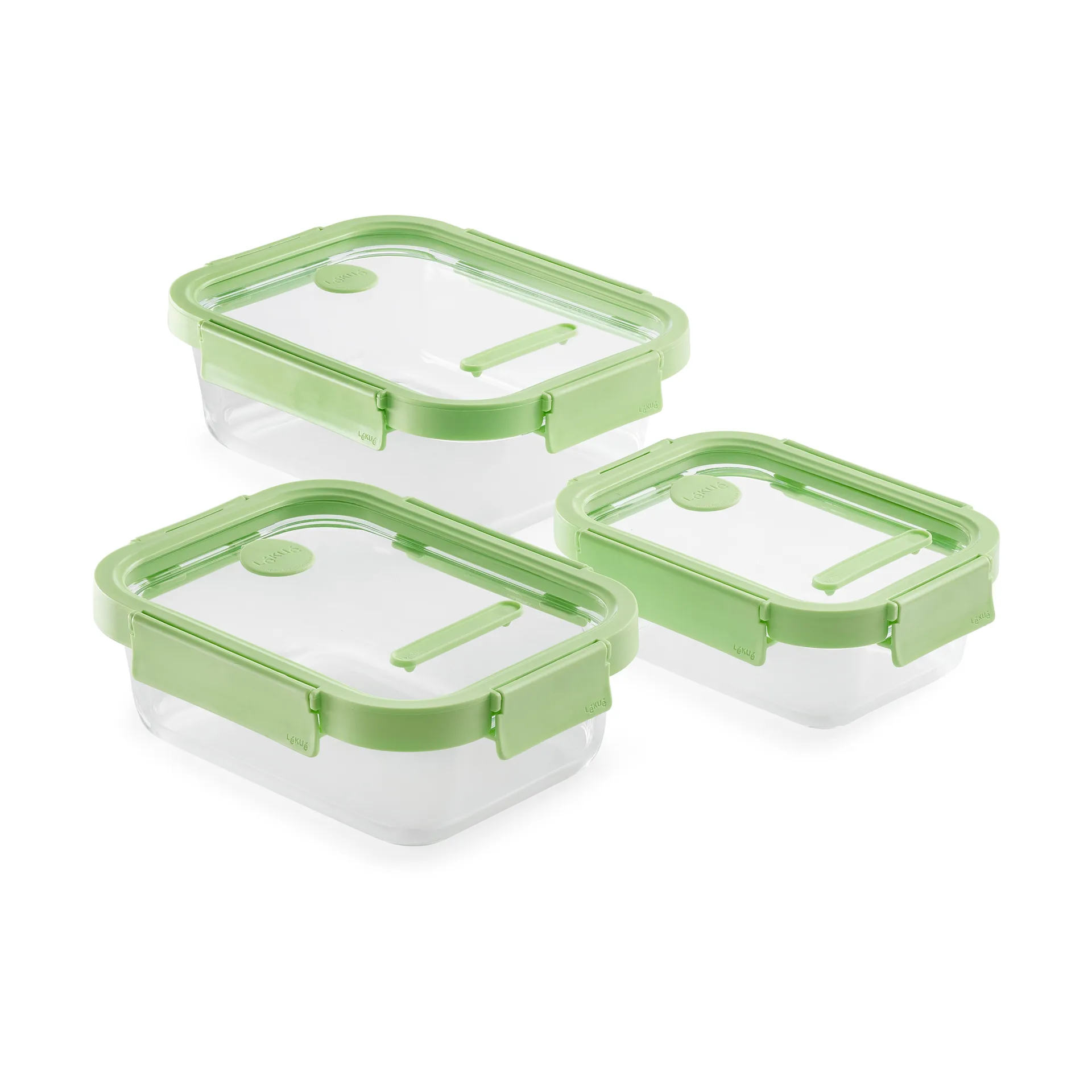 Lékué rectangular lunchbox 3 pieces, Green Lékué