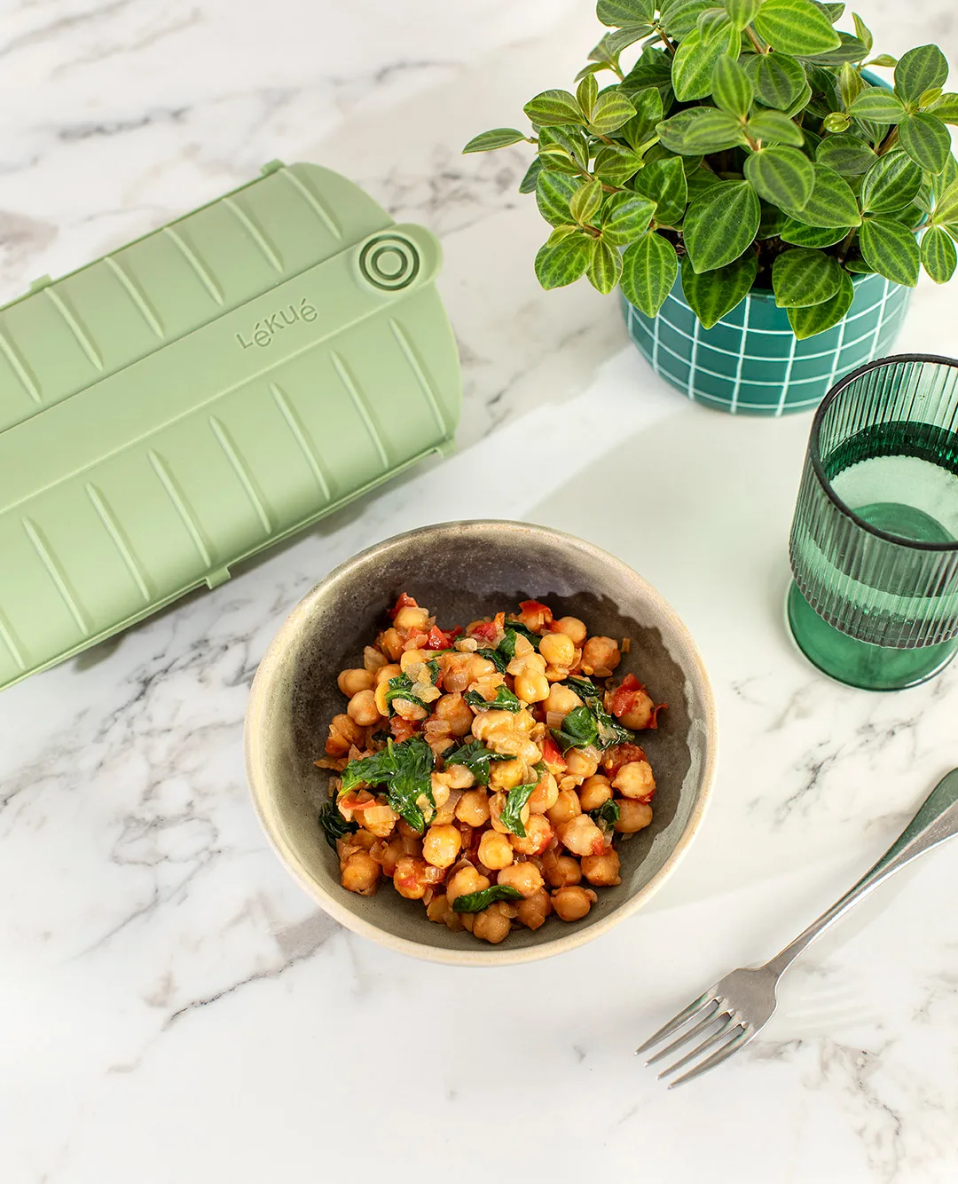 Lékué steamer, Green, with tray, 2-pack Lékué