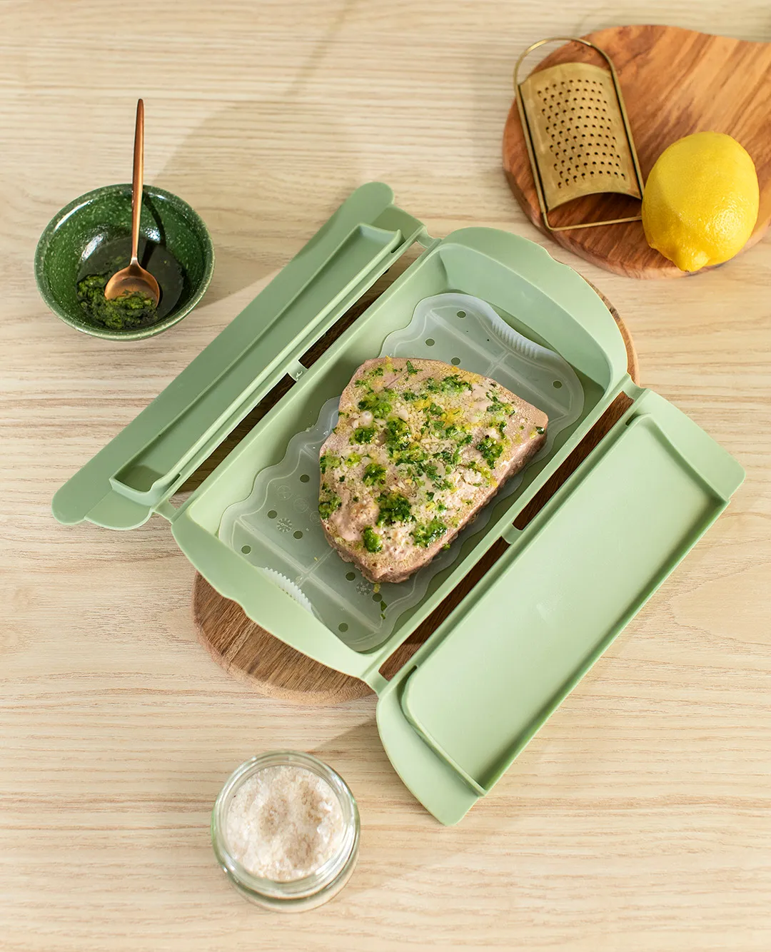 Lékué steamer, Green, with tray, 2-pack Lékué