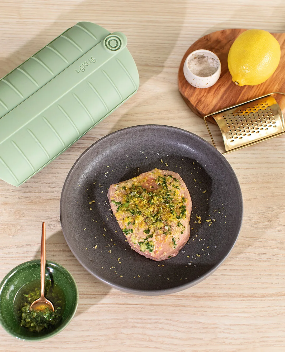 Lékué steamer, Green, with tray, 2-pack Lékué