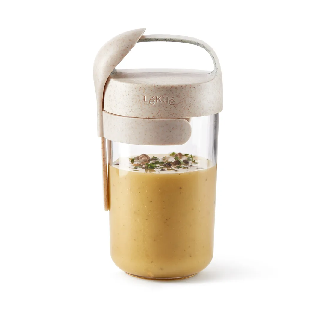 Lékué To Go jar organic with spoon beige, 0.6 L Lékué