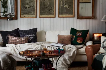 After Ski Checked Cotton Flannel cushion 30x50 cm - Beige-dark grey - Lexington