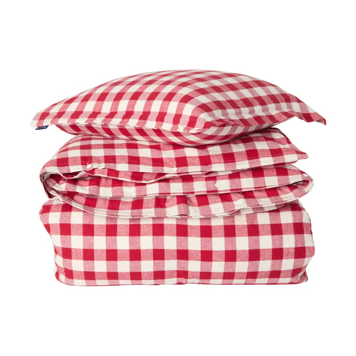 Checked cotton flannel bedding set - Red-light beige, 50x60 cm/150x210 cm - Lexington