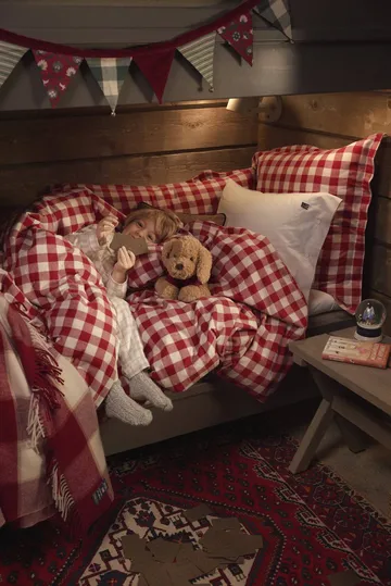 Checked cotton flannel bedding set - Red-light beige, 50x60 cm/150x210 cm - Lexington
