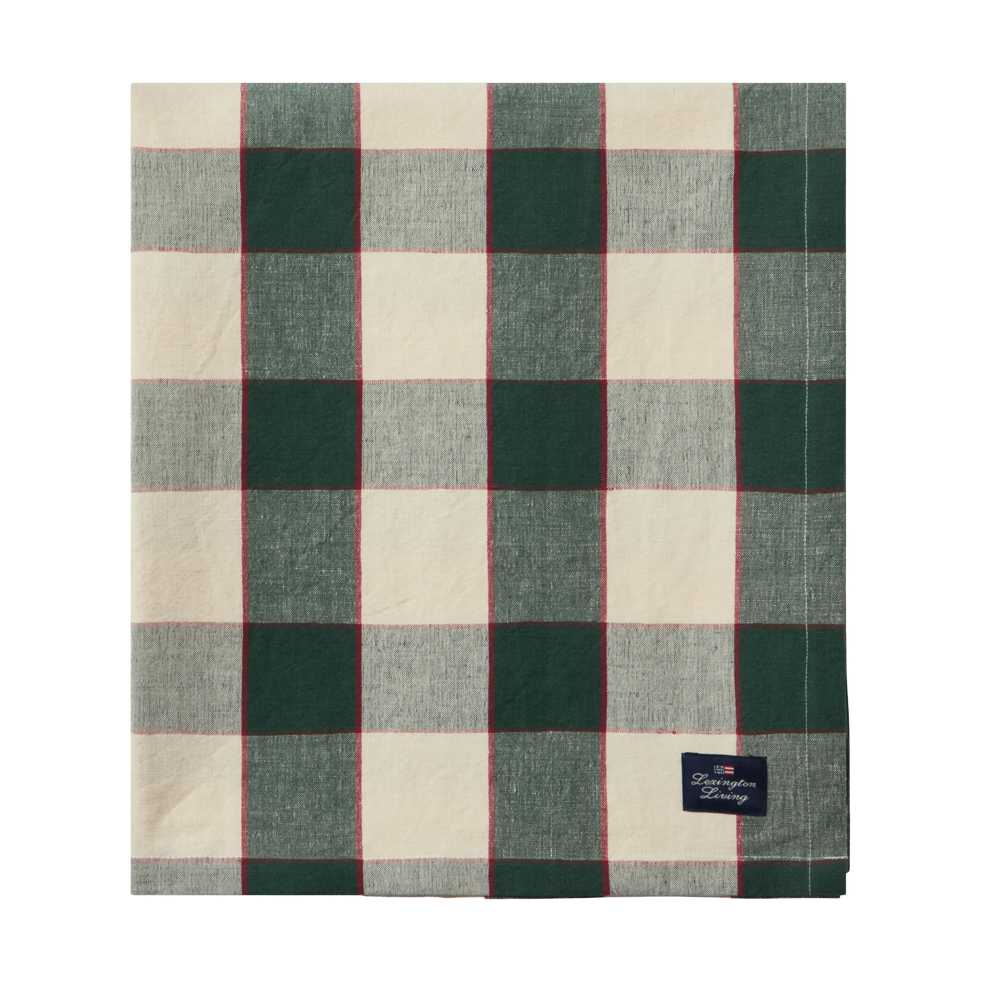Checked Cotton Linen tablecloth 150x250 cm, Green-light beige-red Lexington