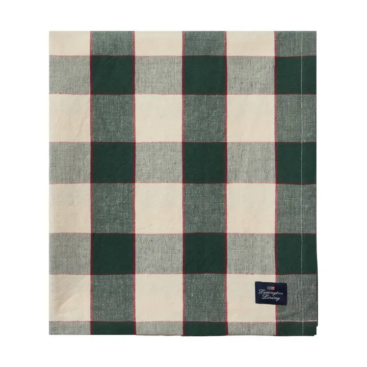 Checked Cotton Linen tablecloth 150x250 cm - Green-light beige-red - Lexington