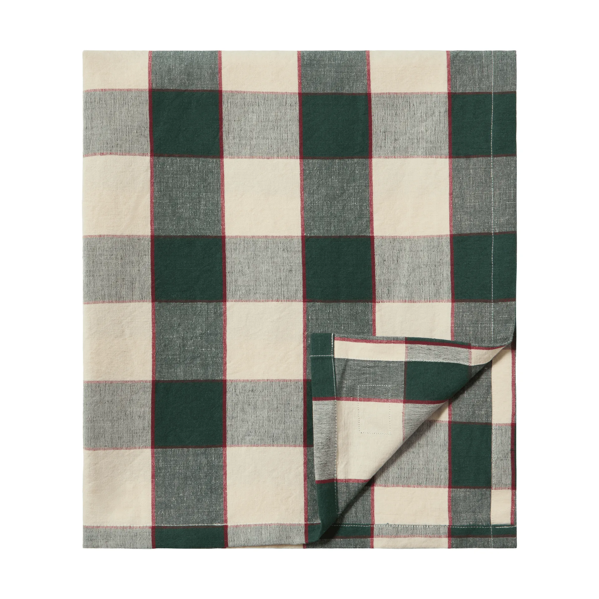 Checked Cotton Linen tablecloth 150x250 cm, Green-light beige-red Lexington