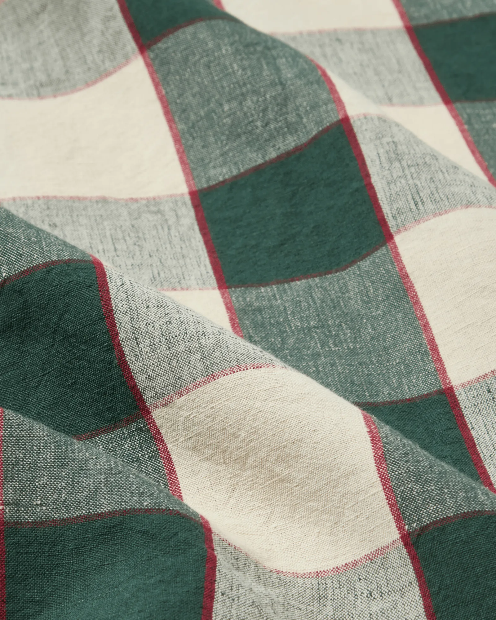 Checked Cotton Linen tablecloth 150x250 cm, Green-light beige-red Lexington