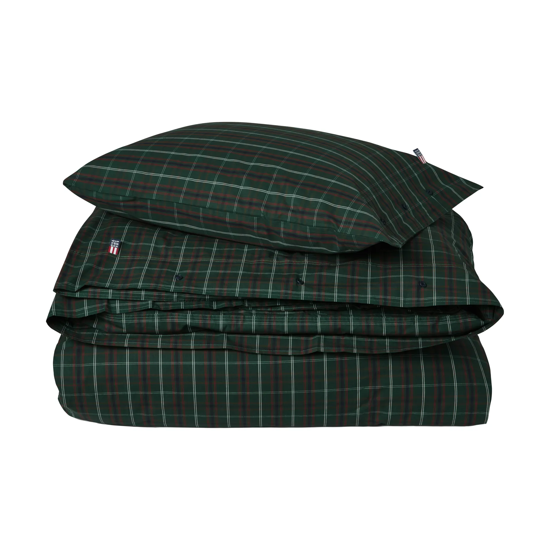 Checked cotton percale bedding set, Green-navy, 2 pcs 50x60 cm/1 pc 220x220 cm Lexington