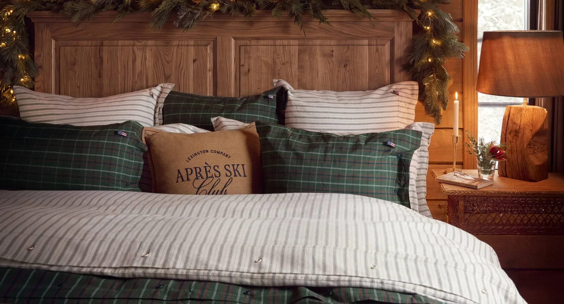 Checked cotton percale bedding set, Green-navy, 2 pcs 50x60 cm/1 pc 220x220 cm Lexington