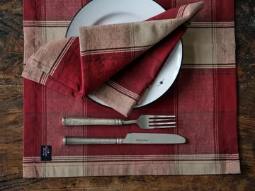 Checked linen-cotton placemat 40x50 cm - Red-beige - Lexington