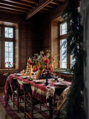 Checked linen-cotton tablecloth 150x250 cm - Red-beige - Lexington