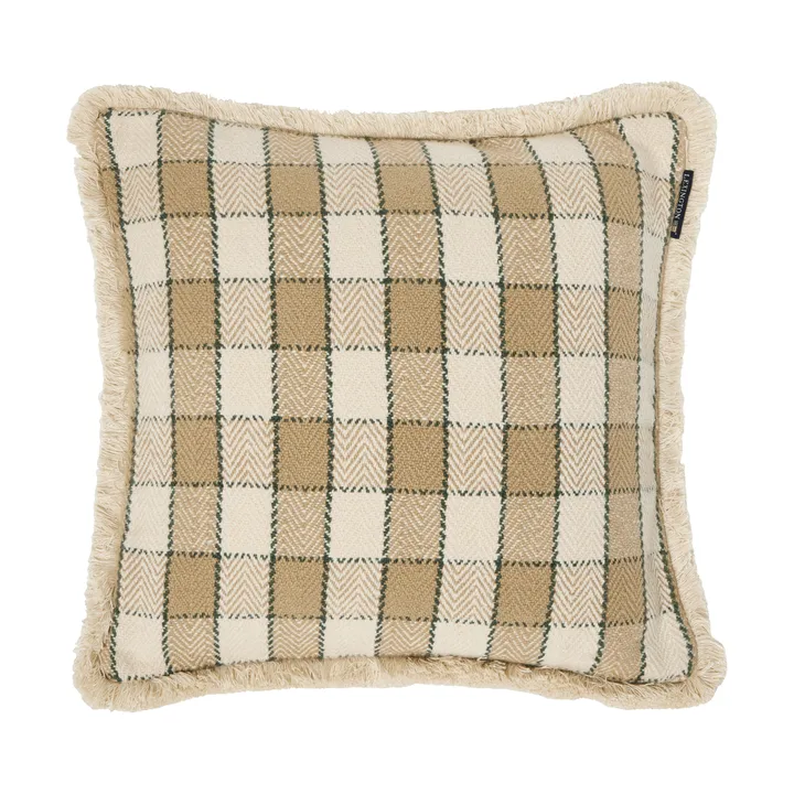 Checked organic cotton fringe cushion cover - Beige-light beige-green - Lexington
