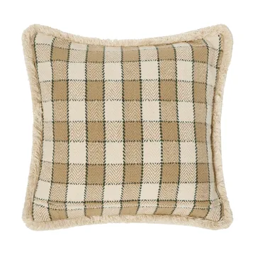 Checked organic cotton fringe cushion cover - Beige-light beige-green - Lexington