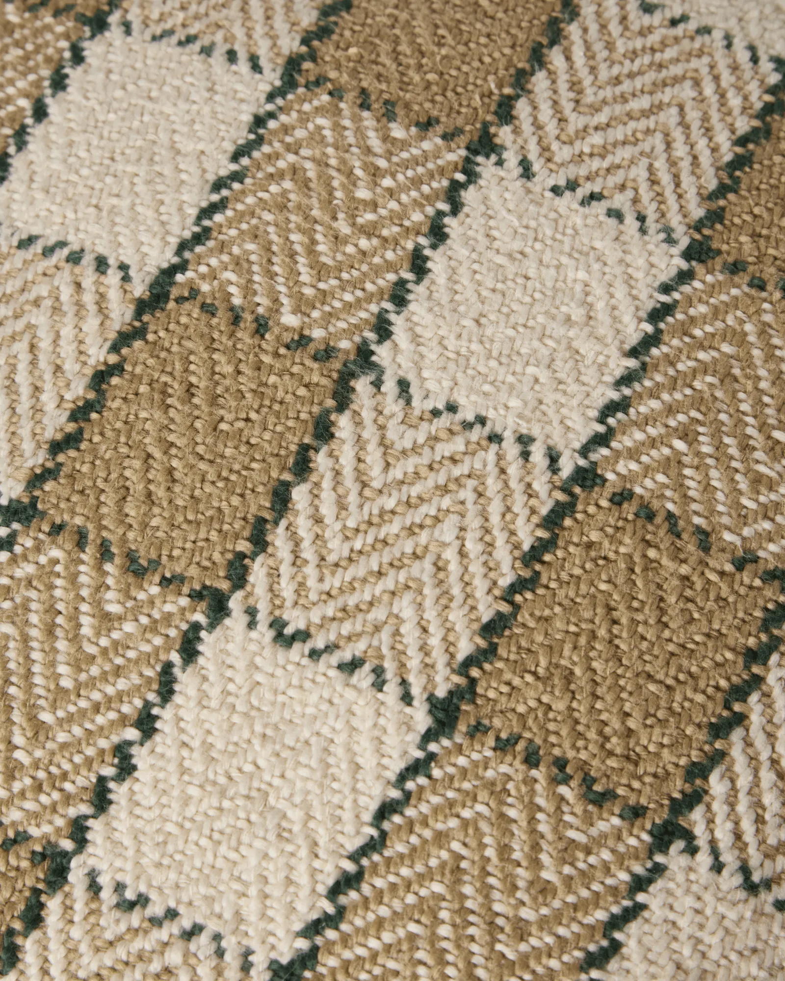Checked organic cotton fringe cushion cover, Beige-light beige-green Lexington