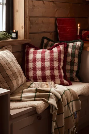Checked organic cotton fringe cushion cover - Beige-light beige-green - Lexington