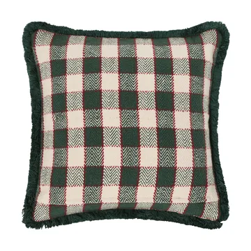 Checked organic cotton fringe cushion cover - Green-light beige-red - Lexington