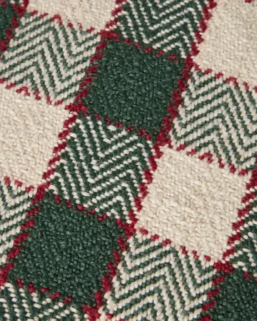 Checked organic cotton fringe cushion cover - Green-light beige-red - Lexington