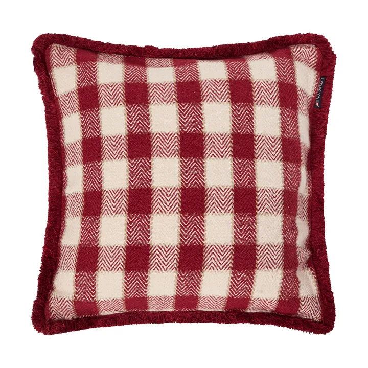 Checked organic cotton fringe cushion cover - Red-light beige-beige - Lexington