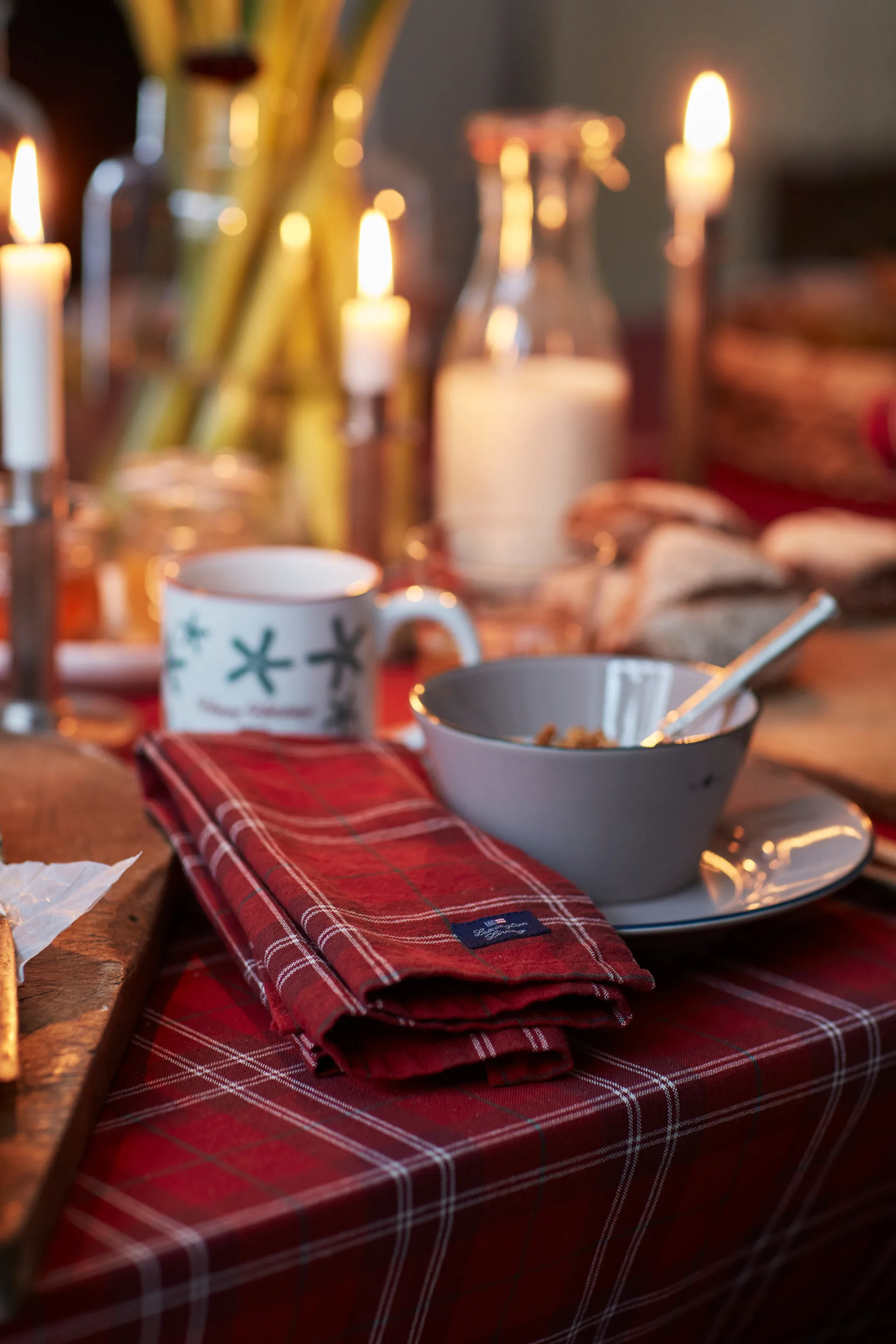 Checked Organic Cotton Oxford fabric napkin 50x50 cm, Red-beige-green Lexington