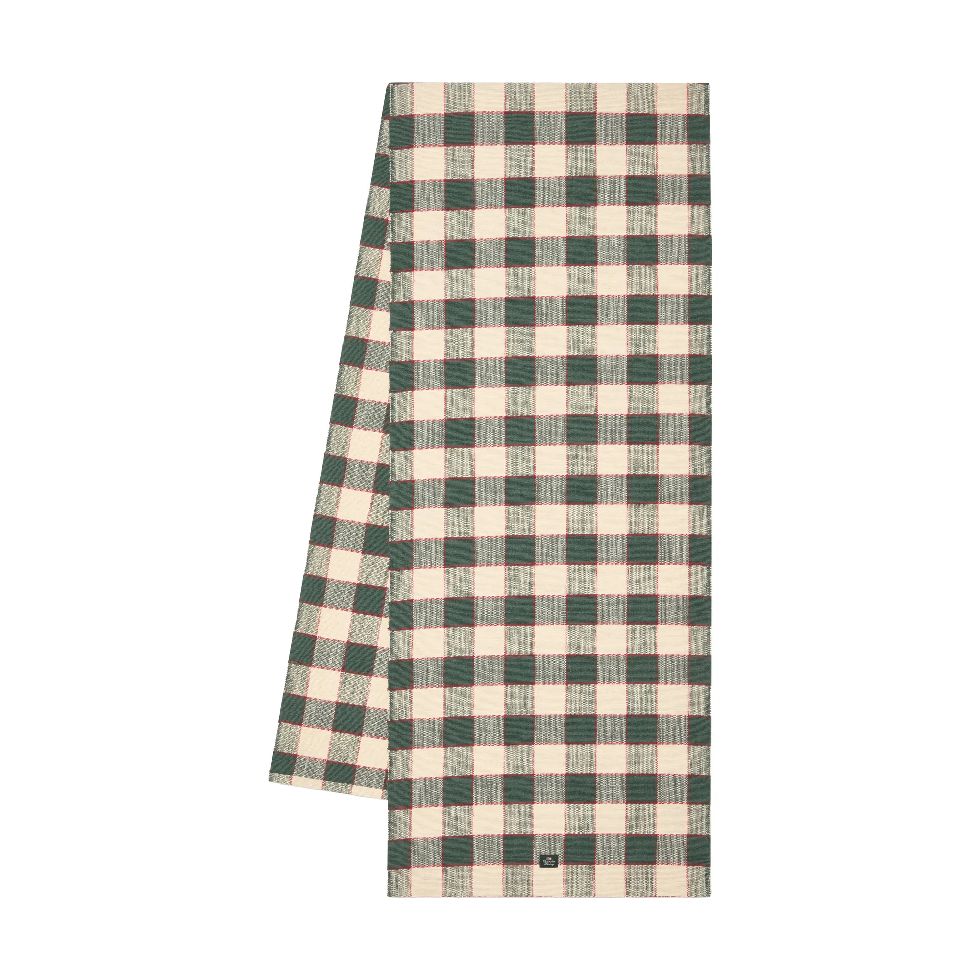 Checked organic cotton runner, Green-Light beige-red, 50x250 cm Lexington