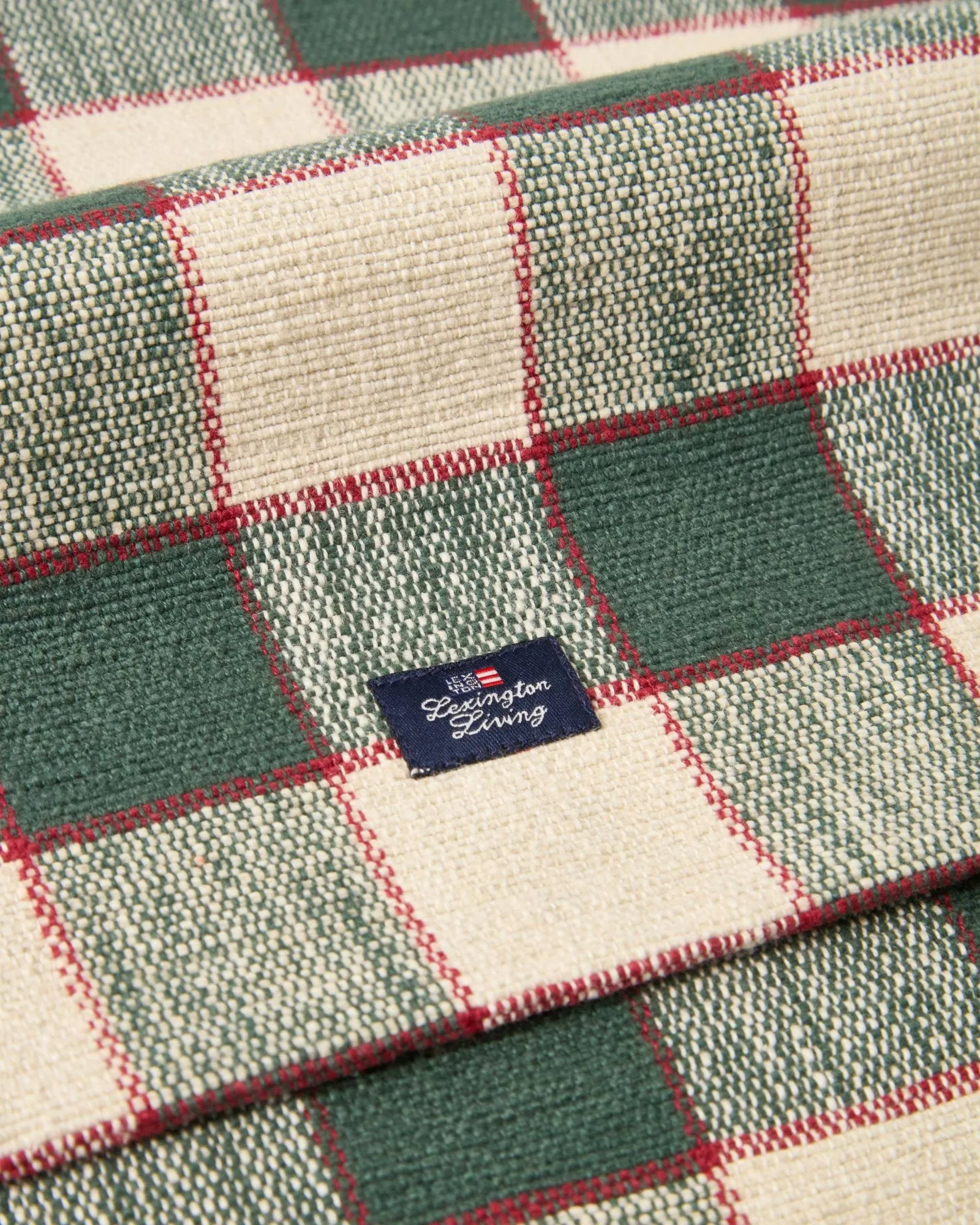 Checked organic cotton runner, Green-Light beige-red, 50x250 cm Lexington