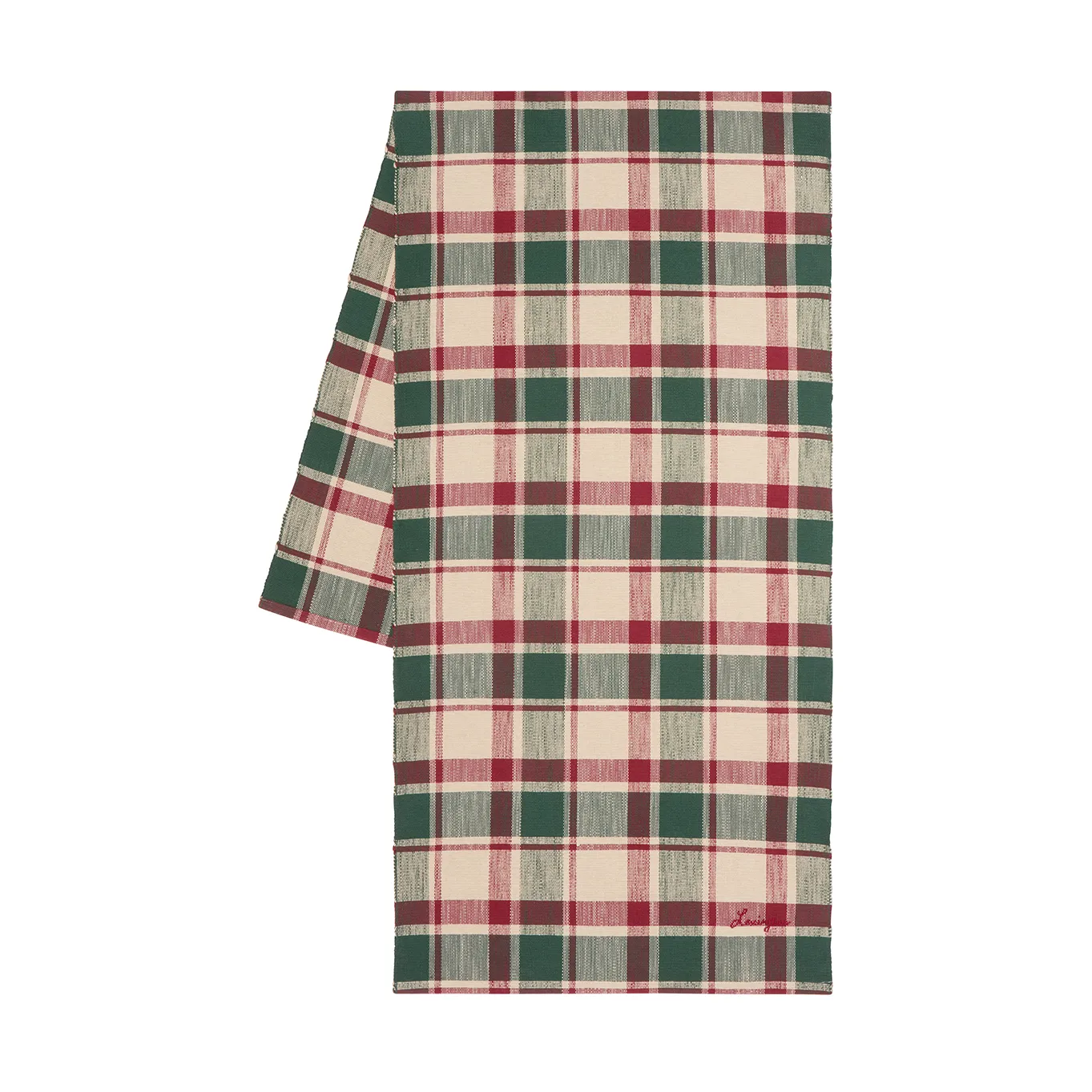 Checked organic cotton runner, Green-red-beige, 50x150 cm Lexington