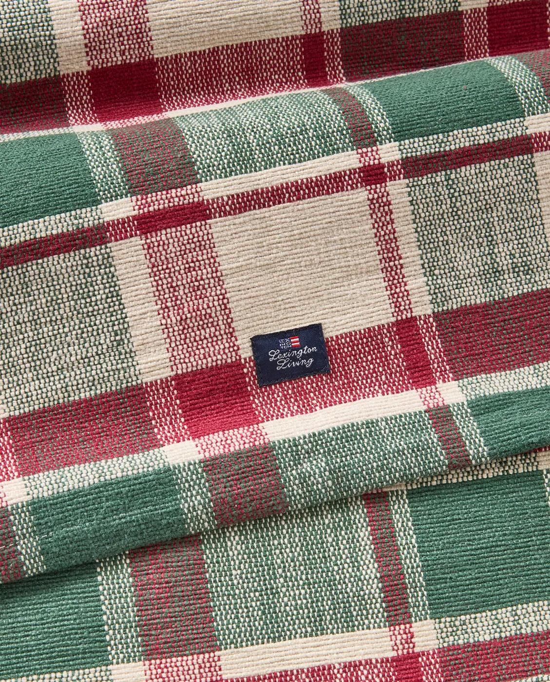 Checked organic cotton runner, Green-red-beige, 50x150 cm Lexington