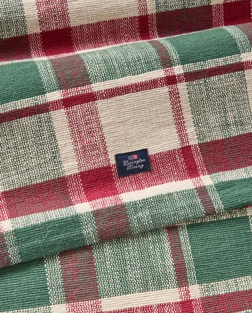 Checked organic cotton runner - Green-red-beige, 50x150 cm - Lexington