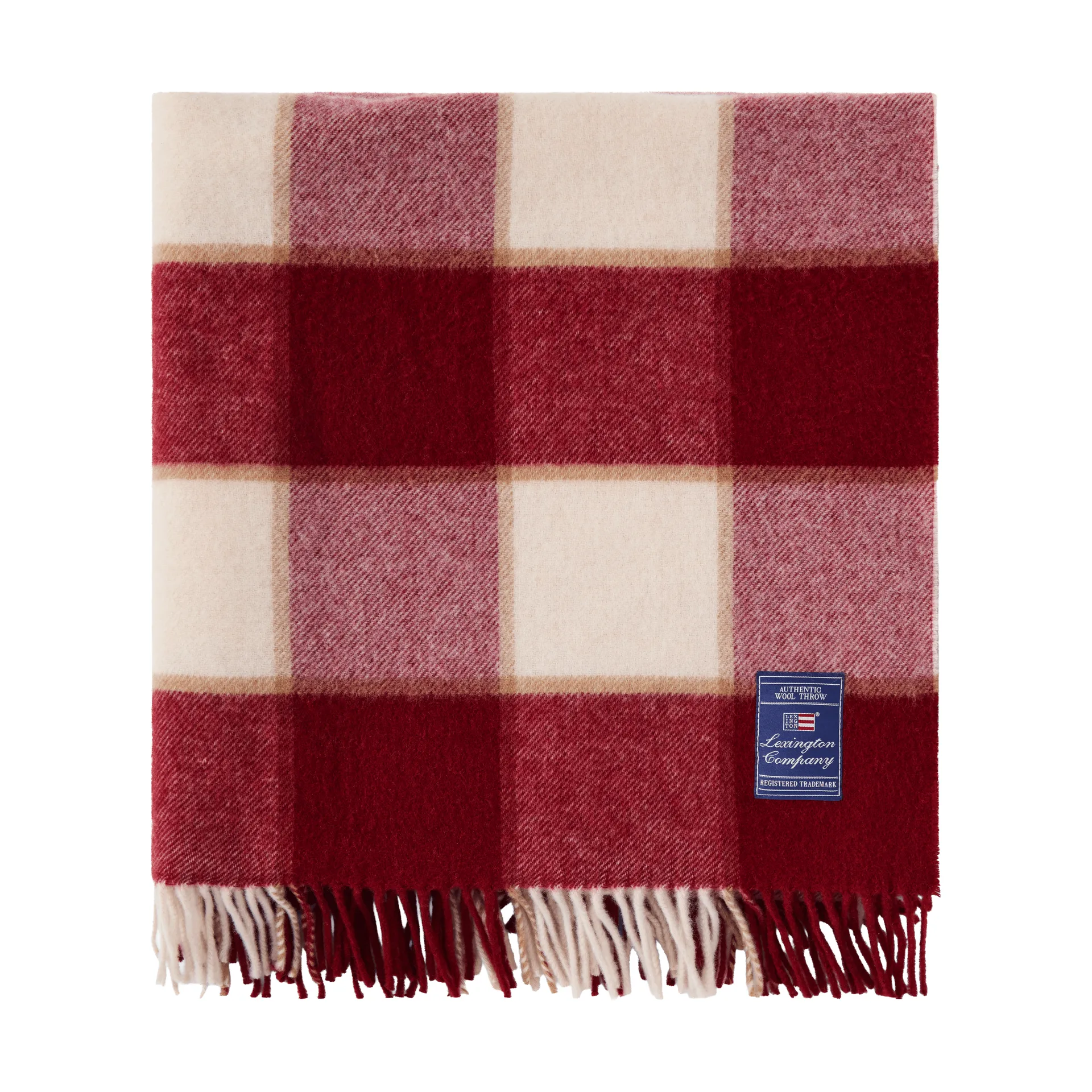 Checked Recycled Wool throw 130x170 cm, Red-Light beige-beige Lexington