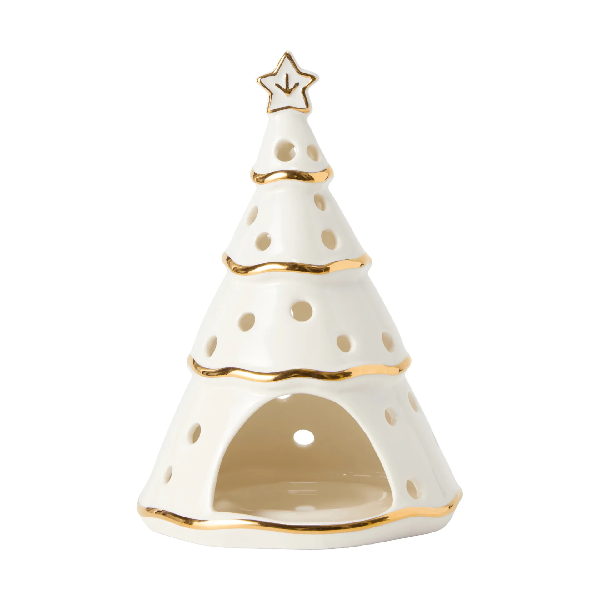 Christmas Tree tealight holder, White-gold, 16.5 cm Lexington