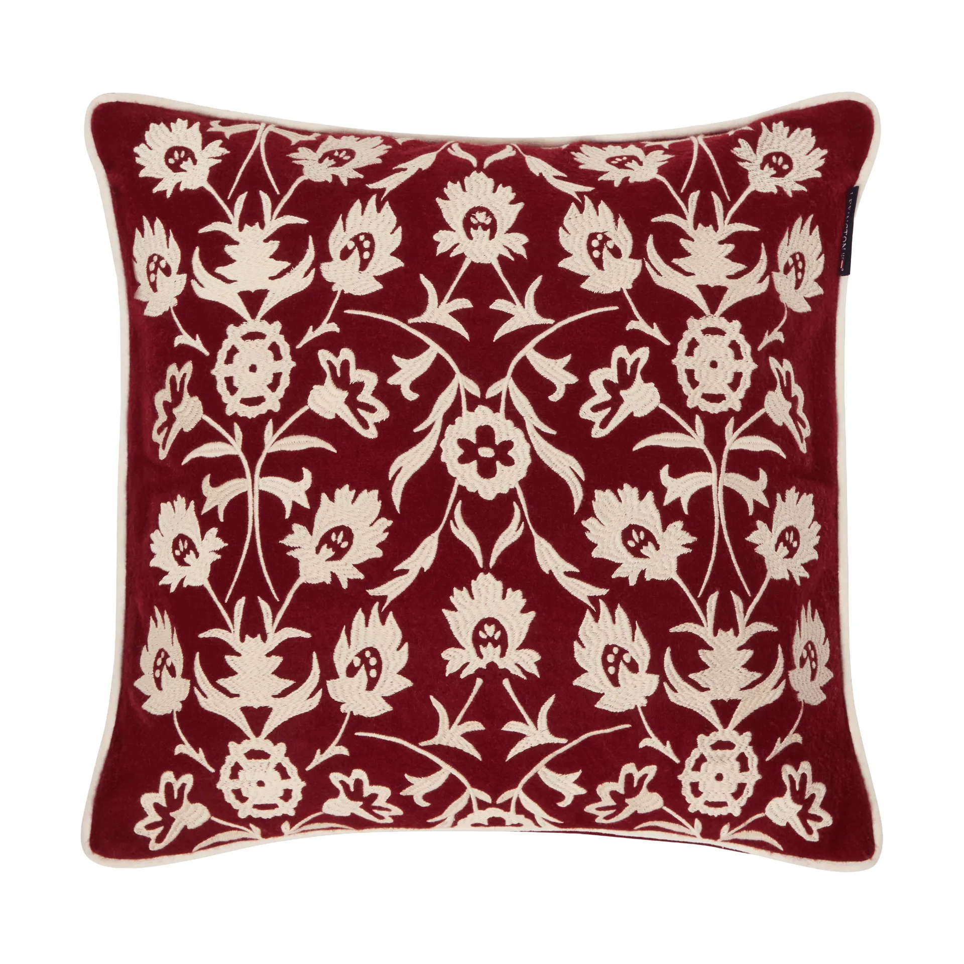 Flower Embroidered Wool Mix pillowcase 50x50 cm, Red-Light beige Lexington