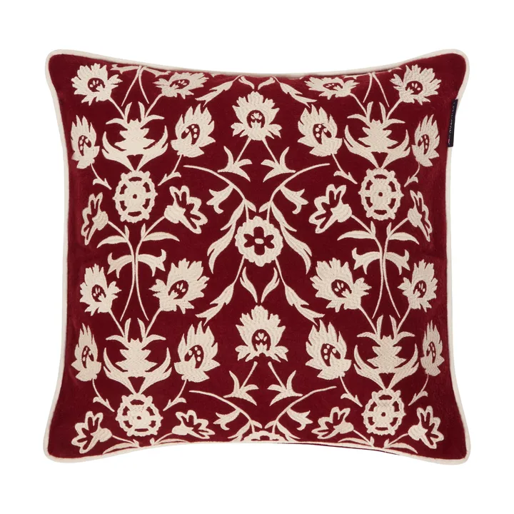 Flower Embroidered Wool Mix pillowcase 50x50 cm - Red-Light beige - Lexington