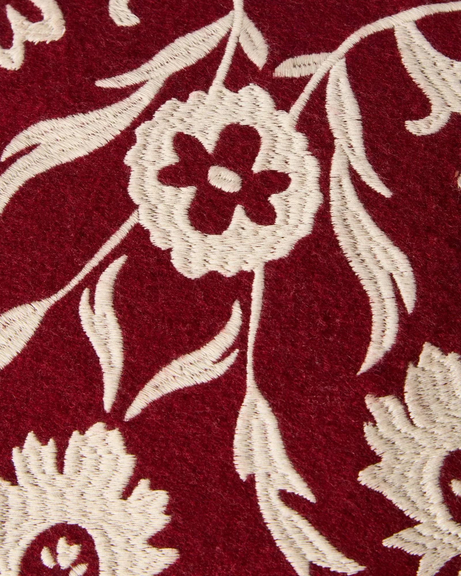 Flower Embroidered Wool Mix pillowcase 50x50 cm, Red-Light beige Lexington