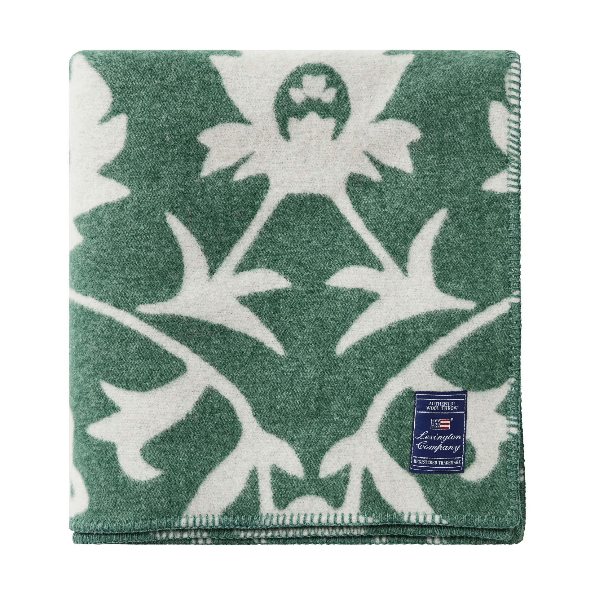 Flower jacquard-woven wool blanket, Green-Light beige Lexington