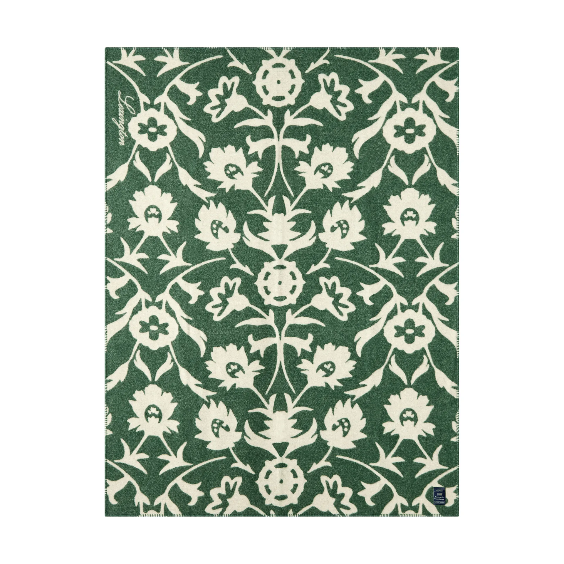 Flower jacquard-woven wool blanket, Green-Light beige Lexington