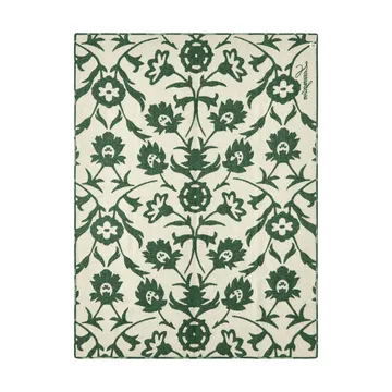 Flower jacquard-woven wool blanket - Green-Light beige - Lexington