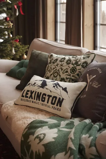 Flower jacquard-woven wool blanket - Green-Light beige - Lexington