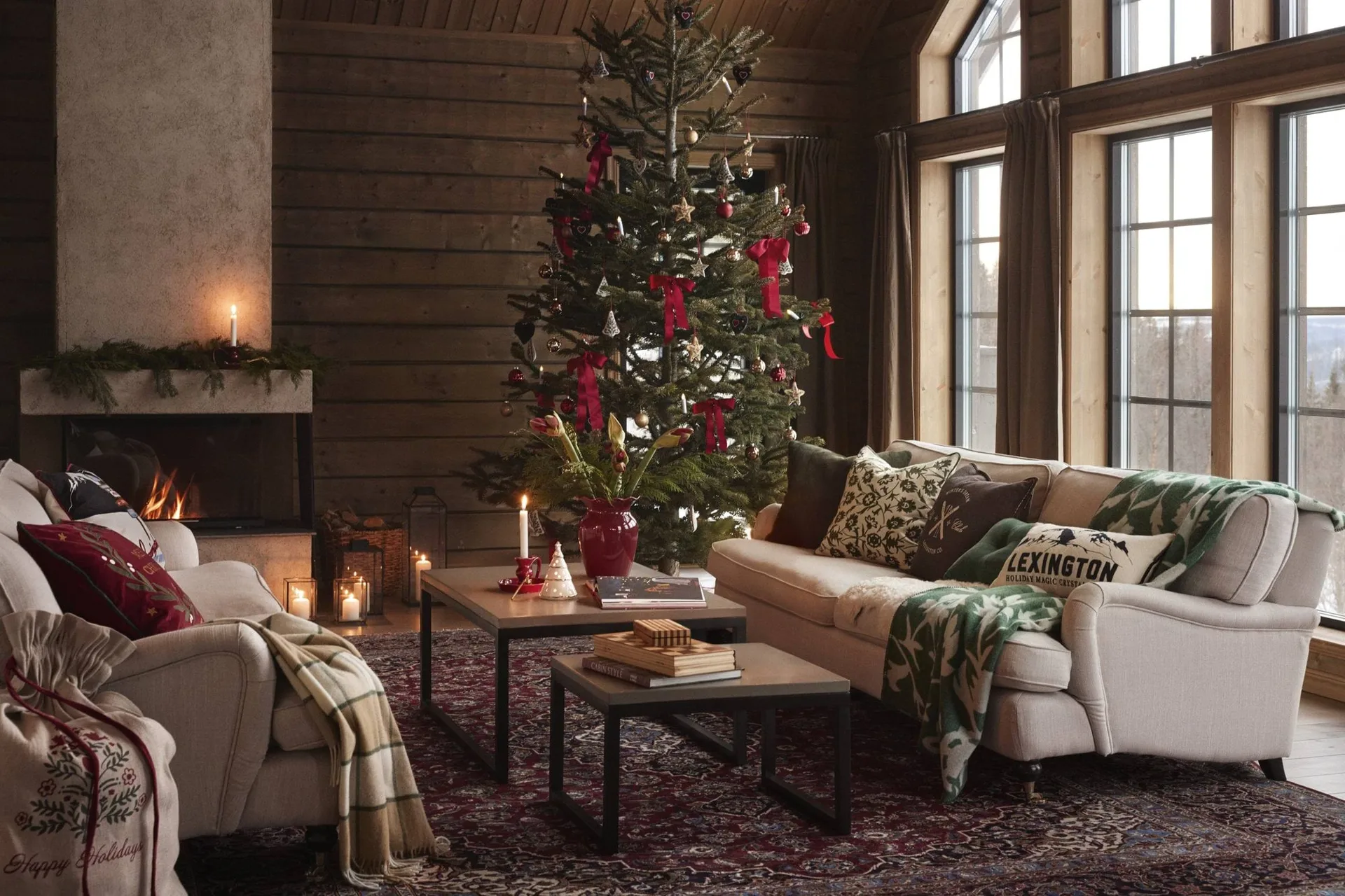 Flower jacquard-woven wool blanket, Green-Light beige Lexington