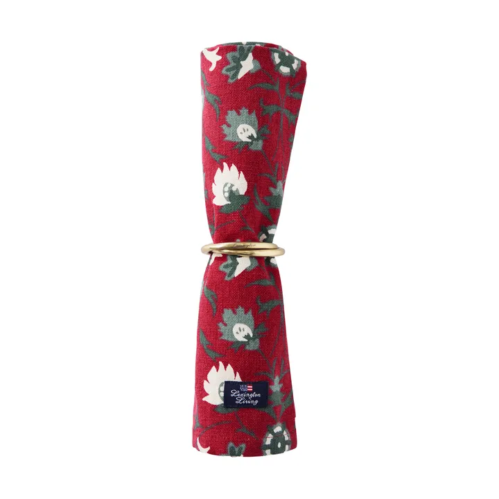 Flower-print organic cotton napkin - Red-beige-green - Lexington