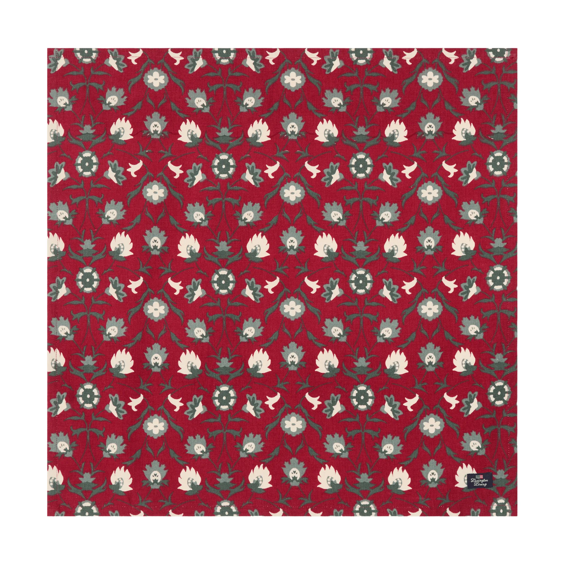 Flower-print organic cotton napkin, Red-beige-green Lexington