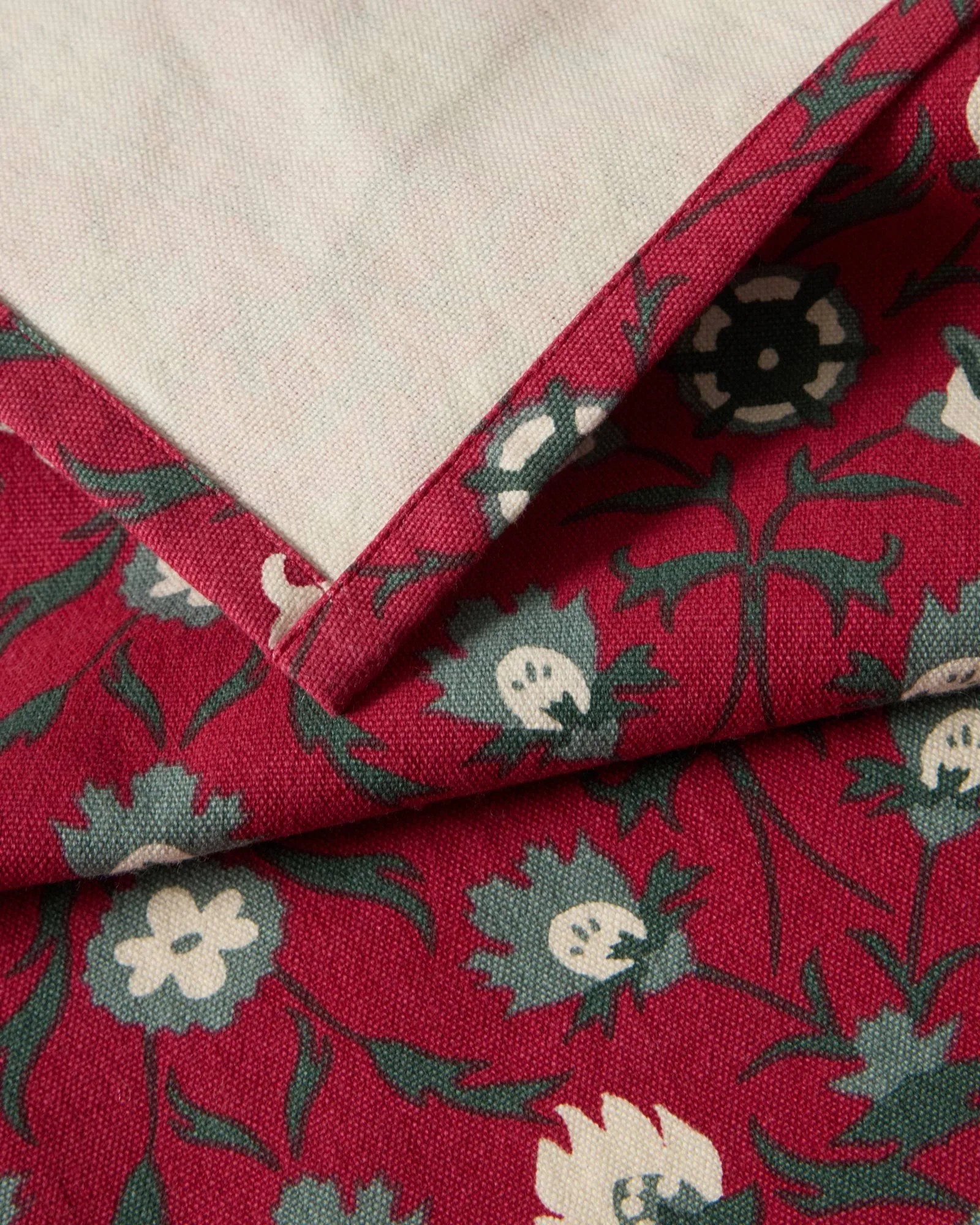 Flower-print organic cotton napkin, Red-beige-green Lexington