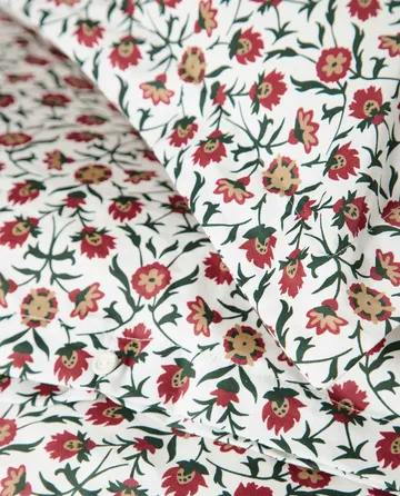 Flower printed cotton sateen bedding set - White-red-green-beige, 2 pcs 50x60 cm/1 pc 220x220 cm - Lexington