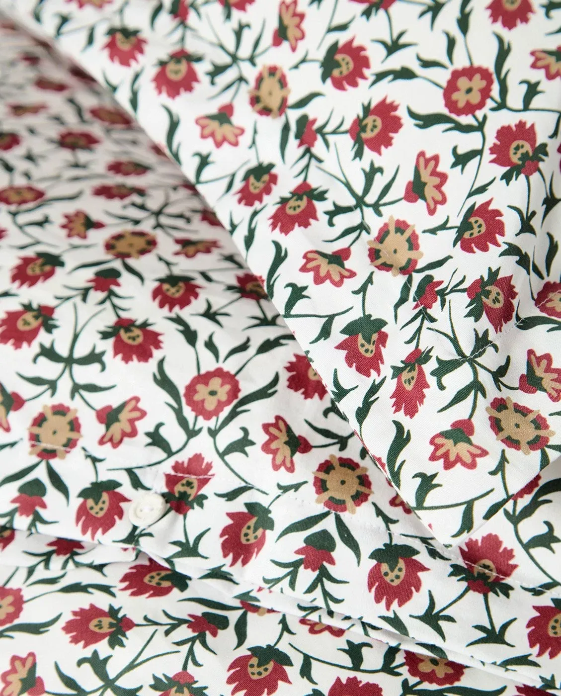 Flower printed cotton sateen bedding set, White-red-green-beige, 50x60 cm/150x210 cm Lexington