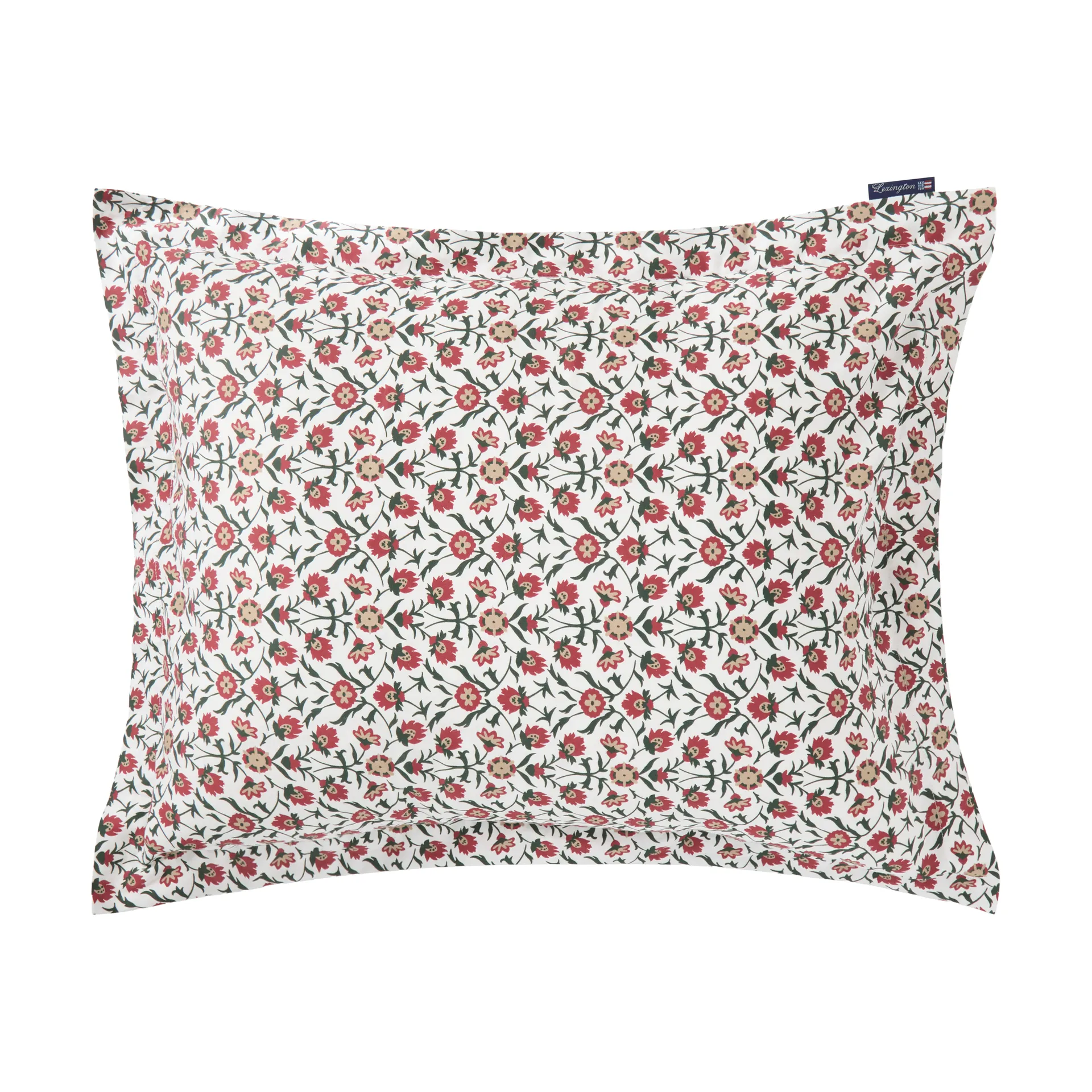 Flower printed cotton sateen pillowcase 50x60 cm, White-red-green-beige Lexington