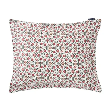 Flower printed cotton sateen pillowcase 50x60 cm - White-red-green-beige - Lexington