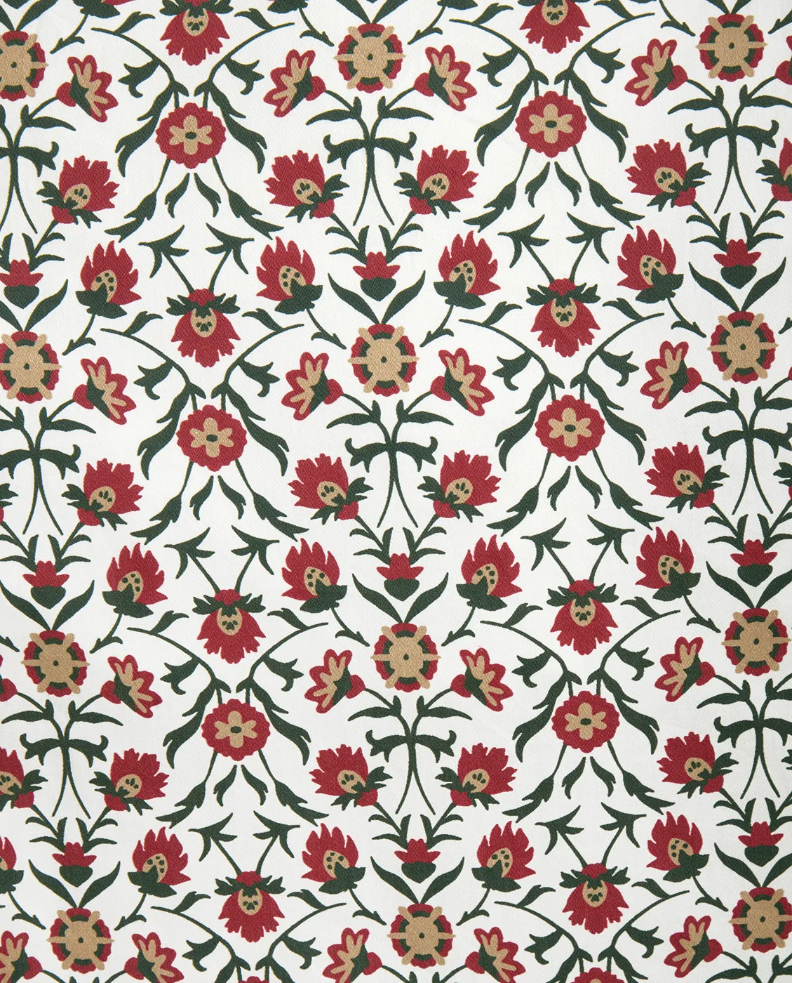 Flower printed cotton sateen pillowcase 50x60 cm, White-red-green-beige Lexington