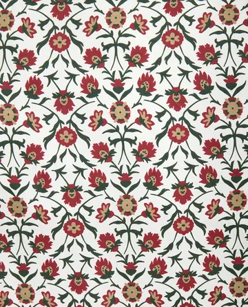 Flower printed cotton sateen pillowcase 50x60 cm - White-red-green-beige - Lexington