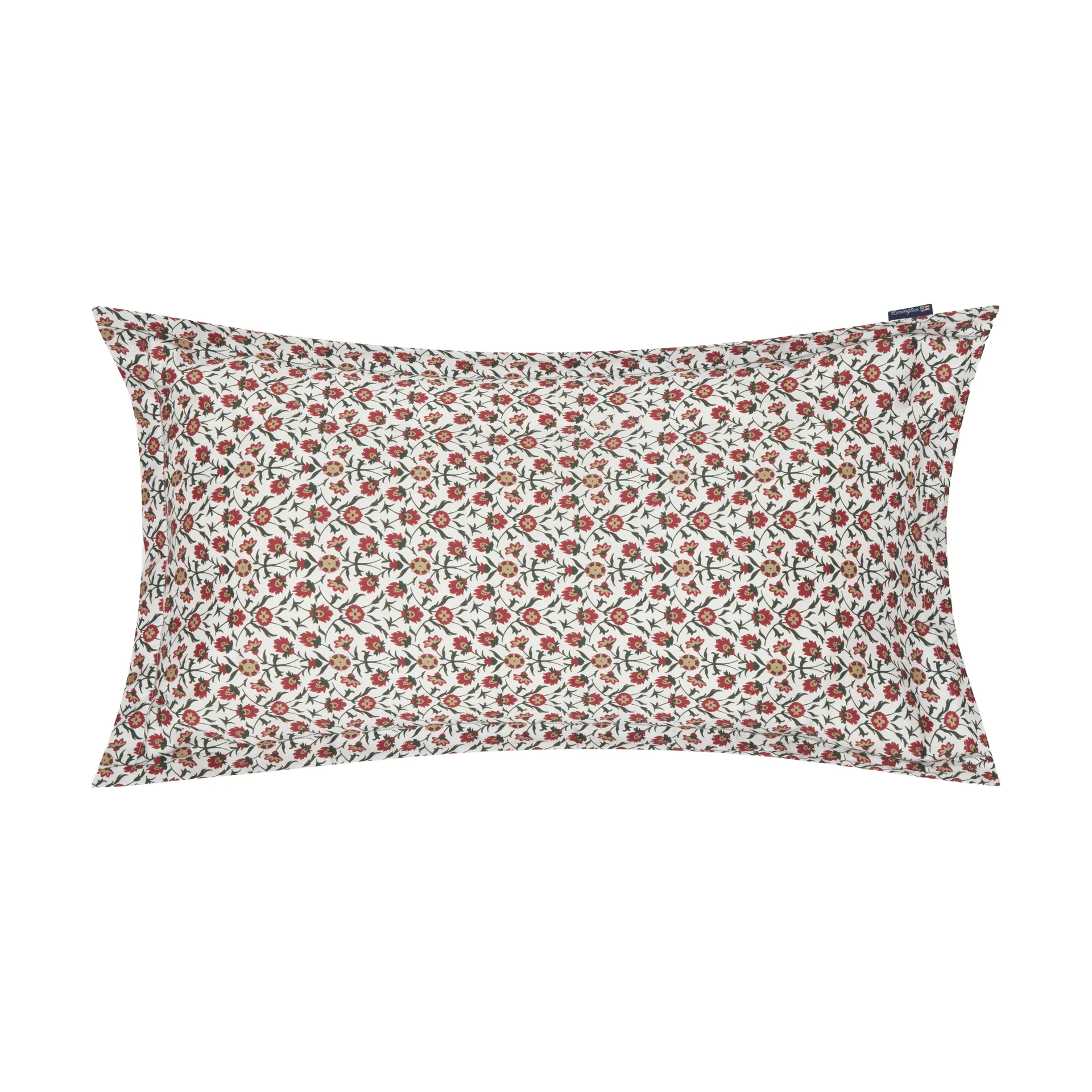 Flower-printed cotton sateen pillowcase 50x90 cm, White-red-green-beige Lexington