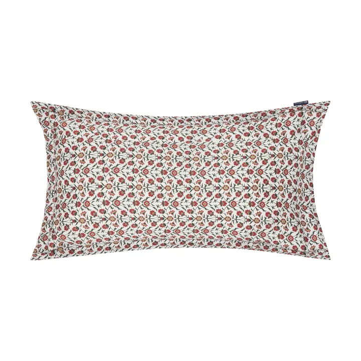 Flower-printed cotton sateen pillowcase 50x90 cm - White-red-green-beige - Lexington